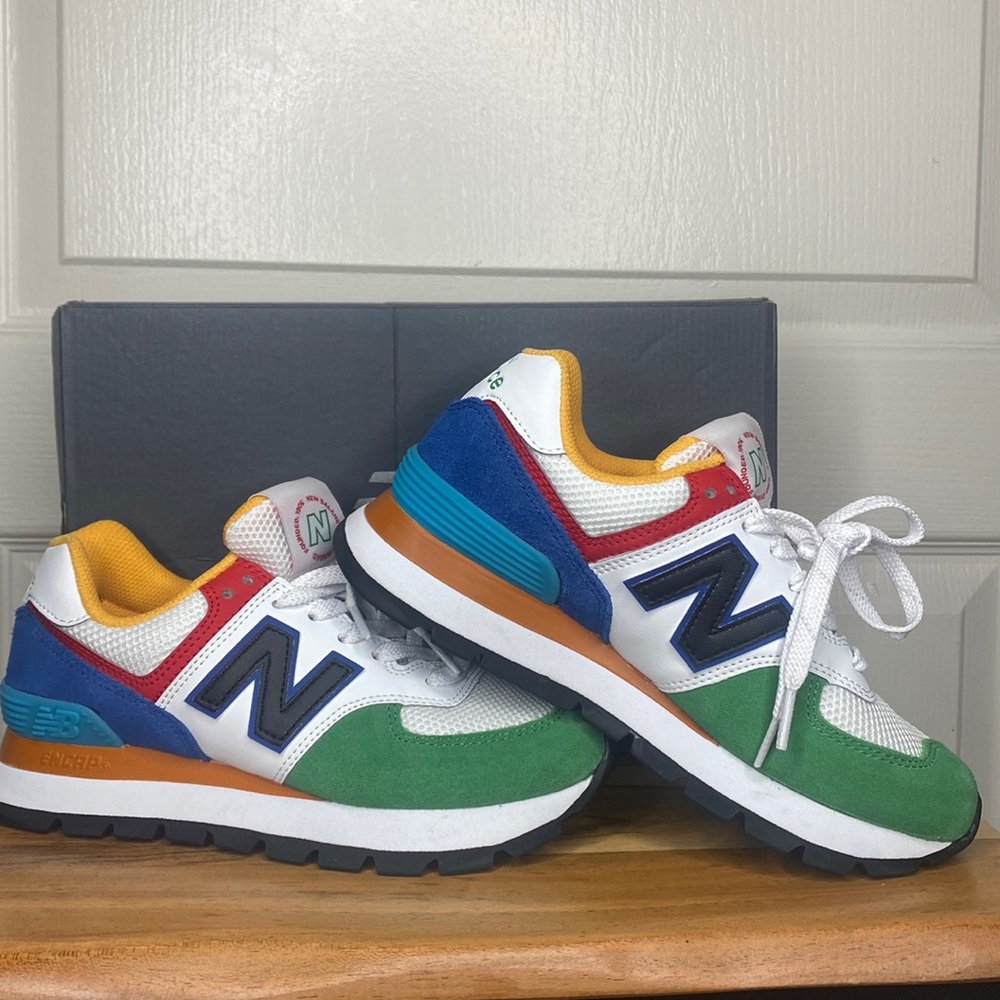 New Balance 574- Rugged- White, Varsity Green